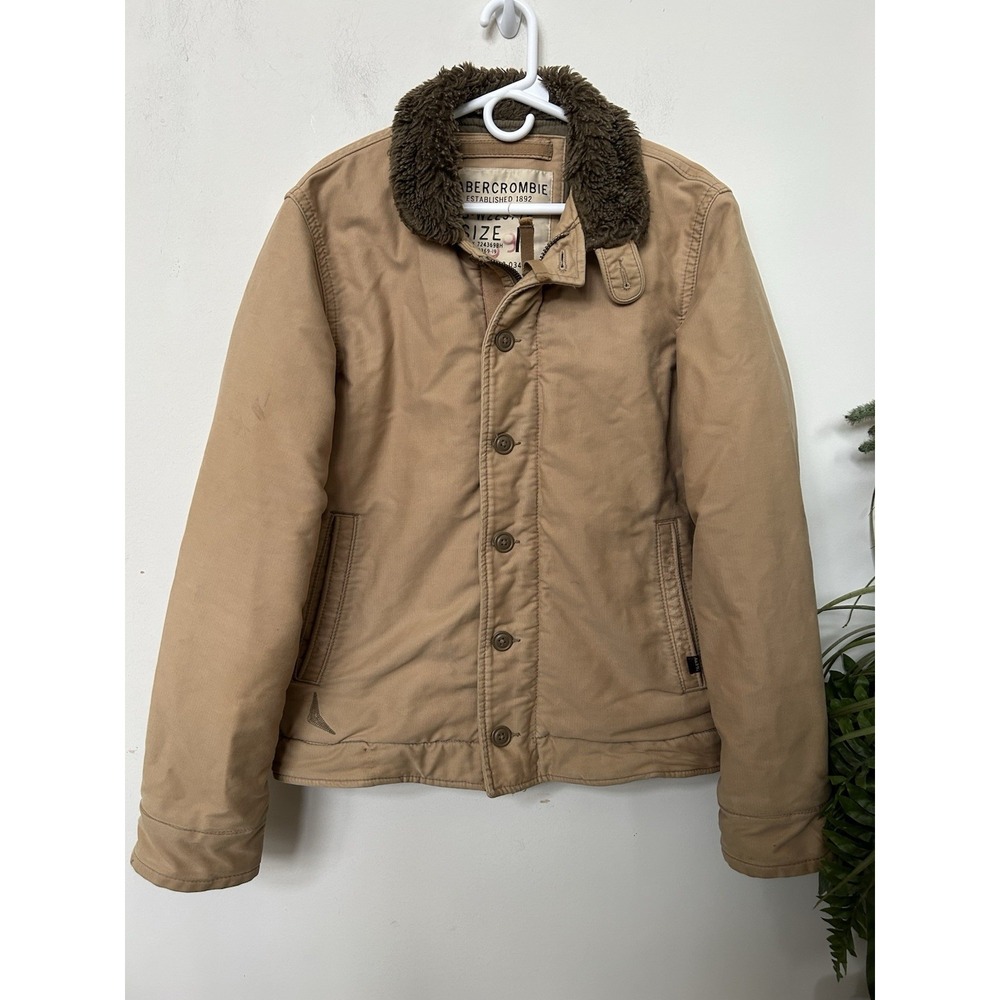 VTG Abercrombie & Fitch Adirondack Deck Jacket M Tan Canvas Sherpa Collar Y2K